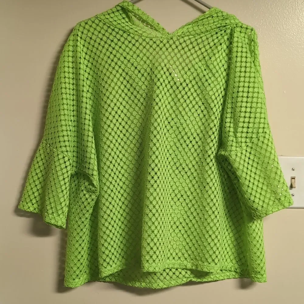 Cacai Bright‎ Lime Green Mesh Hooded Cover Up